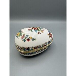 Vintage Coalport Porcelain Ming Rose Bone China Egg Trinket Box England